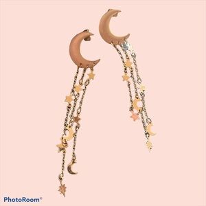 Gold Dangling Moon and Star Earrings